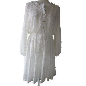 Blu Pepper Womens Dress Swiss Dot Chiffon Lined Button Front‎ White M